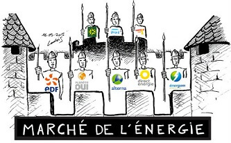 Caricature représentant les principaux fournisseurs d'électricité en France