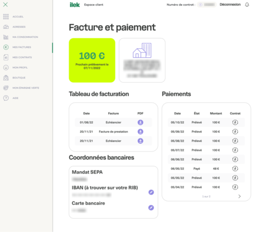 gestion facture espace client ilek